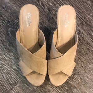 Slide on nude wedges